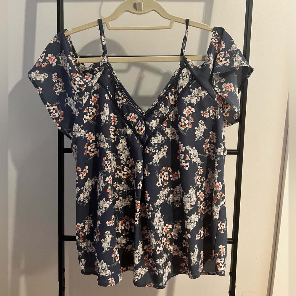 Sienna Sky Women’s Blue Floral Cold Shoulder Top
